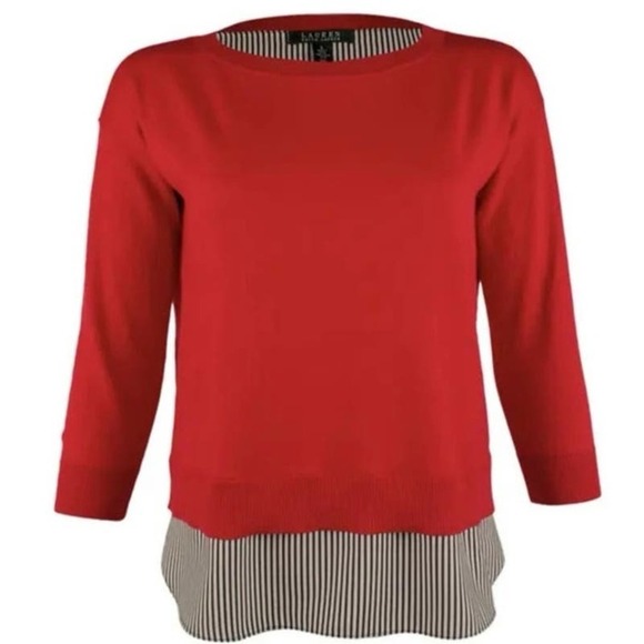 Lauren Ralph Lauren Layered Mix Media Sweater, Striped Tail size Small Petite - Picture 1 of 12